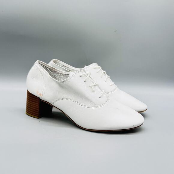 Repetto Shoes Womens 7 White Leather Lace Up Oxford Pump Block Heel Balletcore - Picture 2 of 14